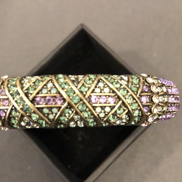 HEIDI DAUS Purple Green Criss Cross Design Swarovski Crystal Spring Hinge Bangle - Picture 14 of 17